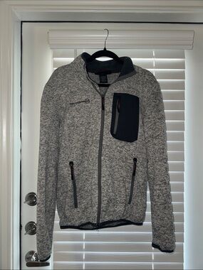 Free Country Grey Marled Full-Zip Sweater with Dark Chest Pocket